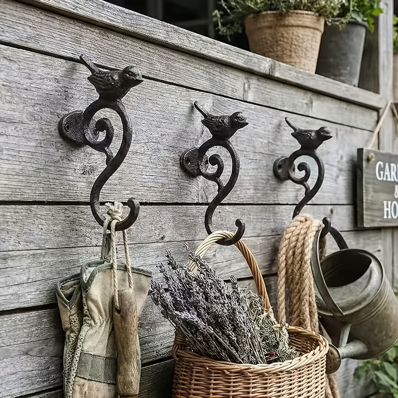 3pcs Cast Iron S-shaped Bird Hook, Heavy Duty Vintage Wall Hook For Hanging Coats, Bags, Keys, Rustic Garden Decoration Outdoor Yard Fence Decoration, Unique Housewarming\u002F Easter Gift For Mom And Dad, Multi-functional Hook