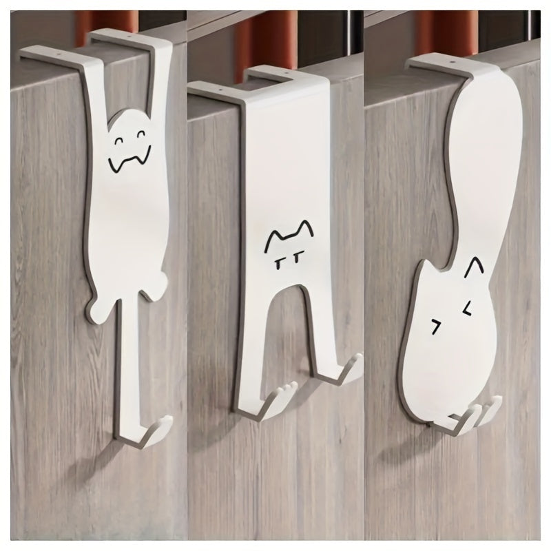 6pcs Cute Cat Design Over-the-Door Metal Hook Rack - Easy to Install for Towels and Hangers, Suitable for Bathroom, Kitchen, Bedroom - Fits 1.73-Inch Thick Doors, White Finish, Durable Animal Silhouette Hooks