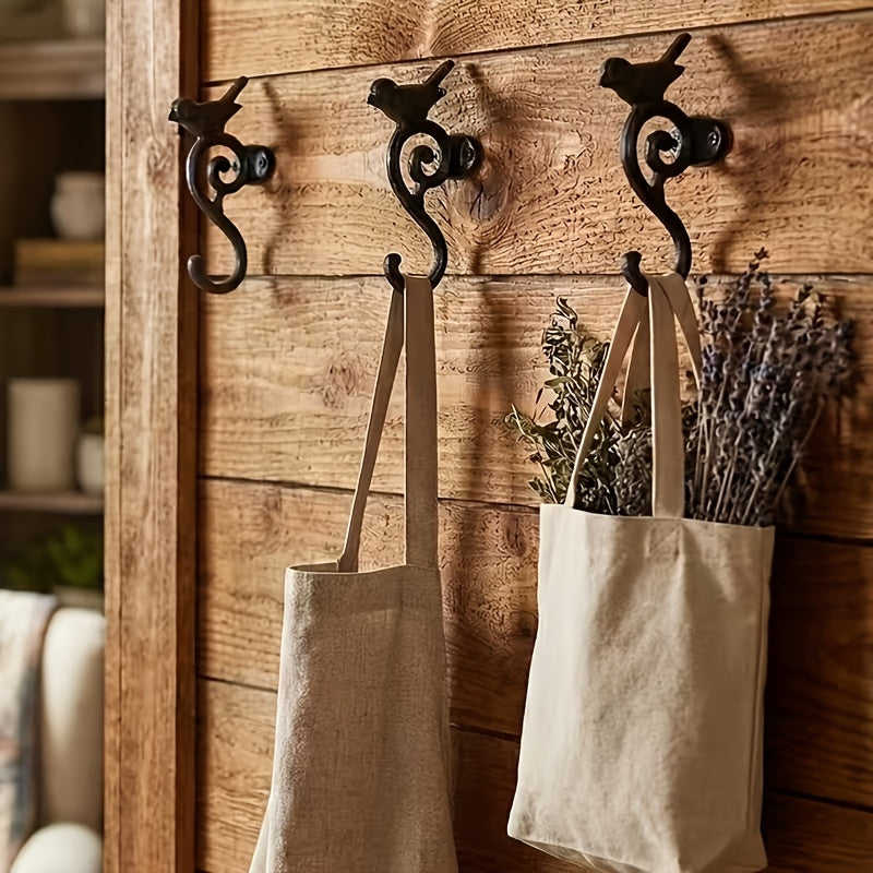 3pcs Cast Iron S-shaped Bird Hook, Heavy Duty Vintage Wall Hook For Hanging Coats, Bags, Keys, Rustic Garden Decoration Outdoor Yard Fence Decoration, Unique Housewarming\u002F Easter Gift For Mom And Dad, Multi-functional Hook
