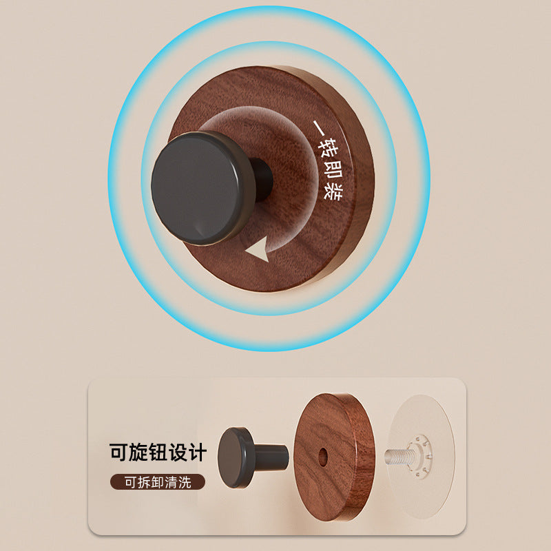 Walnut Wood Grain Suction Cup Door Hook - No-Drill Wall-Mounted Adhesive Hook Suitable for Entryway, Bathroom, Shower, Bathtub - Strong Hold Wood Organizer Hook for Towels, Robes, Clothes - Modern Door & Wall Hanger