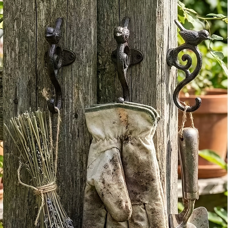 3pcs Cast Iron S-shaped Bird Hook, Heavy Duty Vintage Wall Hook For Hanging Coats, Bags, Keys, Rustic Garden Decoration Outdoor Yard Fence Decoration, Unique Housewarming\u002F Easter Gift For Mom And Dad, Multi-functional Hook