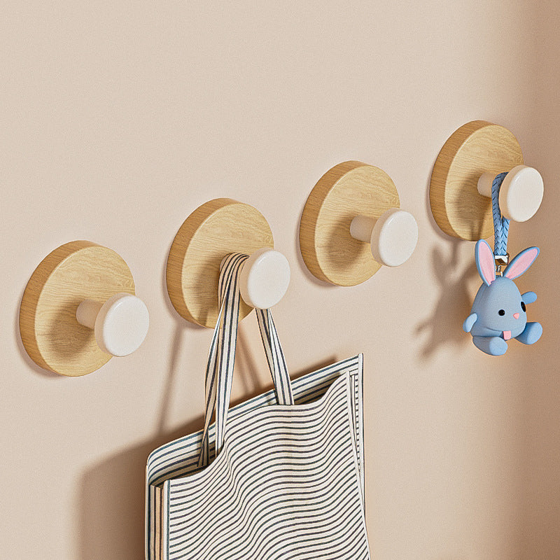 Walnut Wood Grain Suction Cup Door Hook - No-Drill Wall-Mounted Adhesive Hook Suitable for Entryway, Bathroom, Shower, Bathtub - Strong Hold Wood Organizer Hook for Towels, Robes, Clothes - Modern Door & Wall Hanger