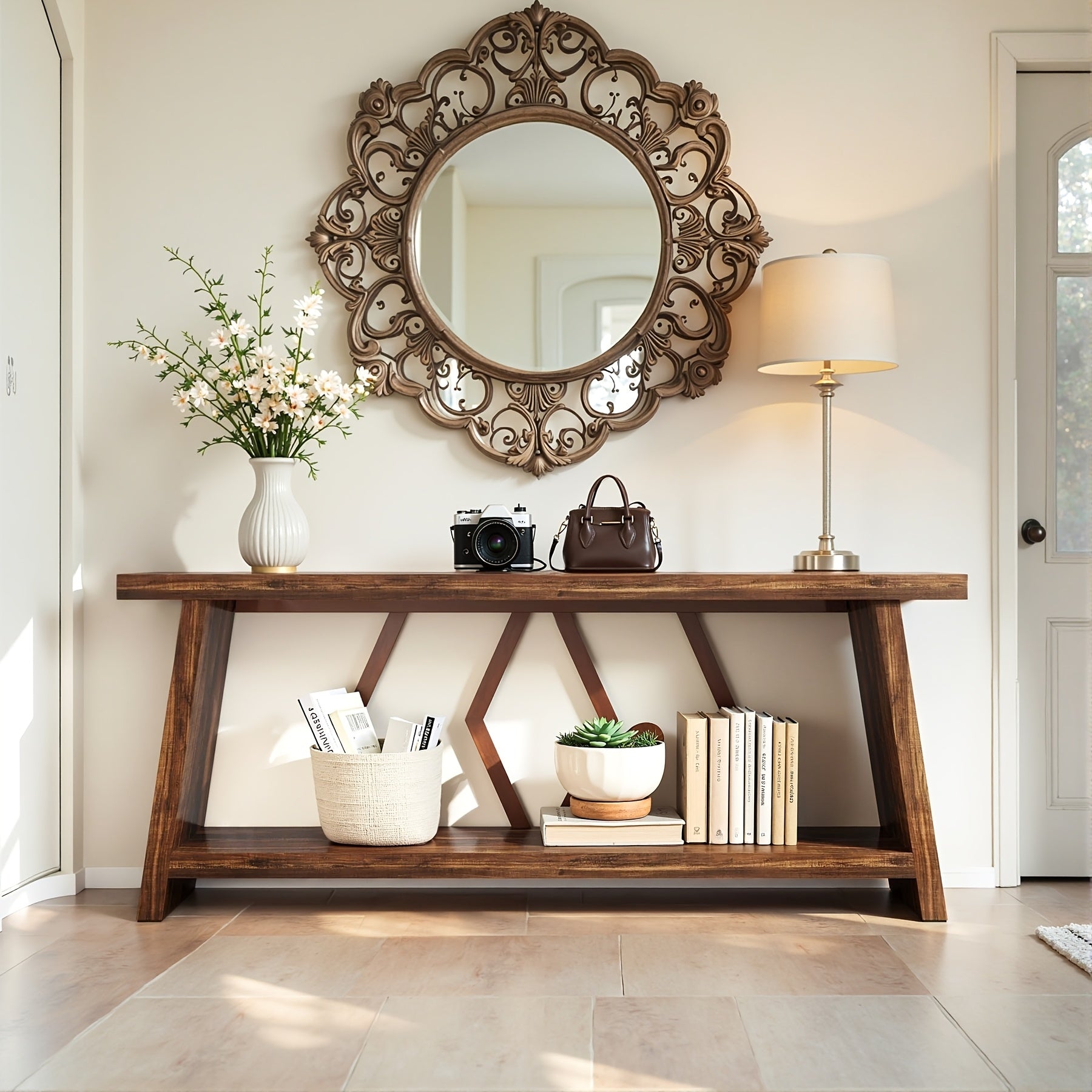 70.9-inch Extra-long Farmhouse Console Table - 2-tier Narrow Entryway Sofa Table with Storage, Rustic Industrial Decorative Table, Suitable for Living Room, Hallway, Foyer, Behind The Sofa