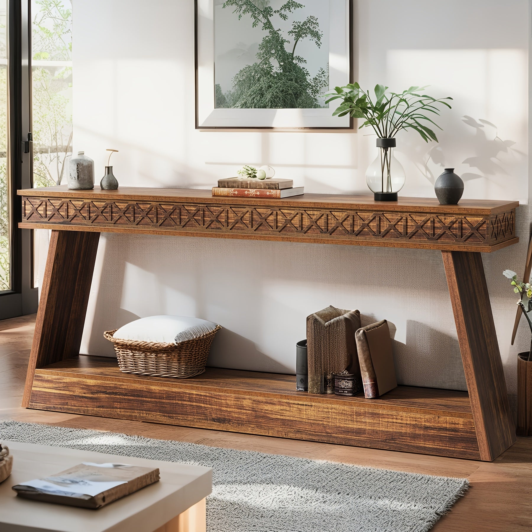 Console Table, 2-Tier Entrance Table, Behind Sofa Table, Sturdy And Stable, for Living Room, Entryway, Foyer, Corridor, Office