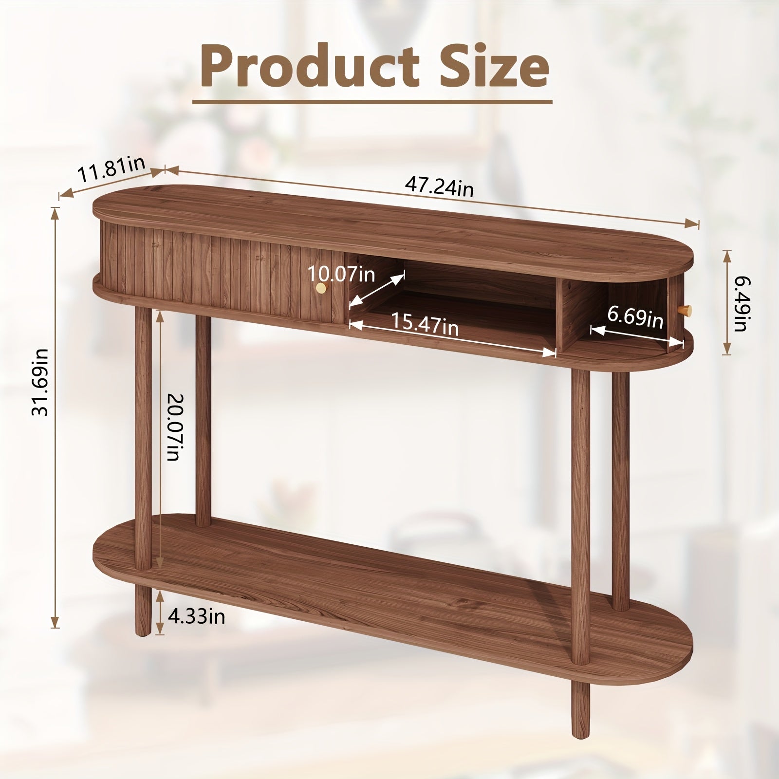Modern Entryway Table with Wood Tambour Door, Accent Behind Couch Sofa Console Table with Storage, Fluted Side Table for Hallway, Living Room, Foyer