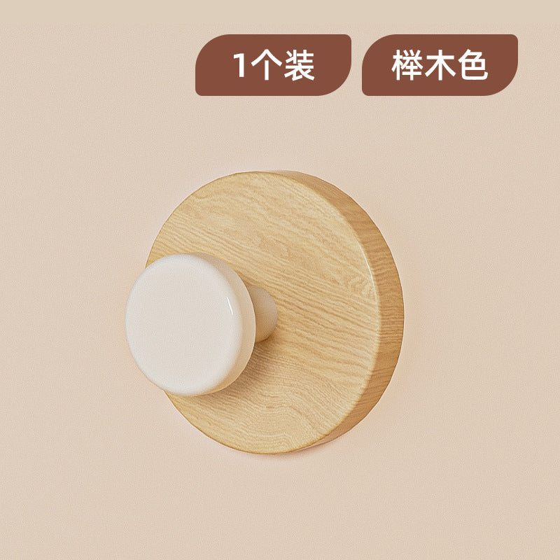 Walnut Wood Grain Suction Cup Door Hook - No-Drill Wall-Mounted Adhesive Hook Suitable for Entryway, Bathroom, Shower, Bathtub - Strong Hold Wood Organizer Hook for Towels, Robes, Clothes - Modern Door & Wall Hanger