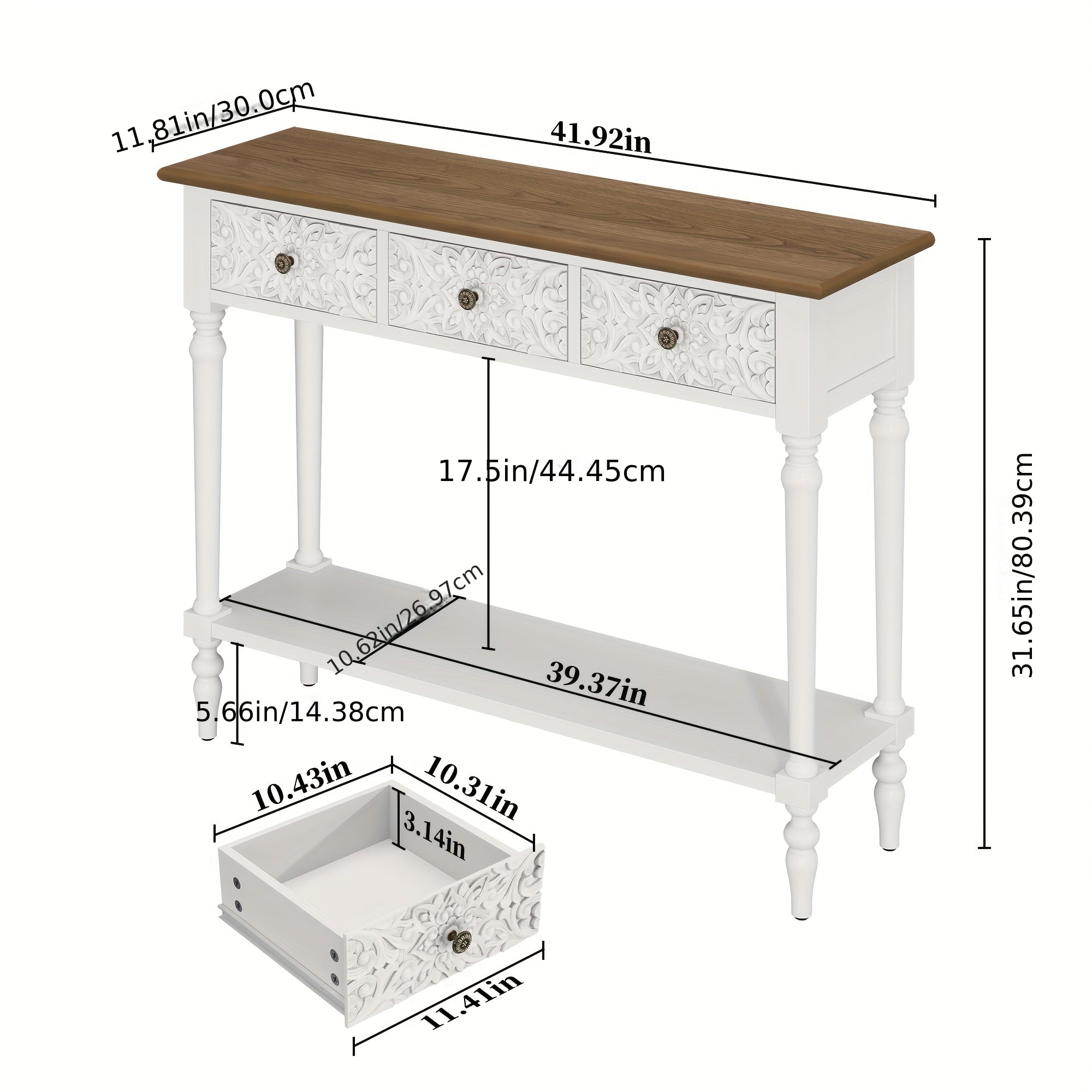 Three-Drawer Entryway Table with Scratch-Resistant - Solid Wood & High-Density Fiberboard Suitable for Hallway, Foyer, - Assembly, Modern with Ample Storage Space