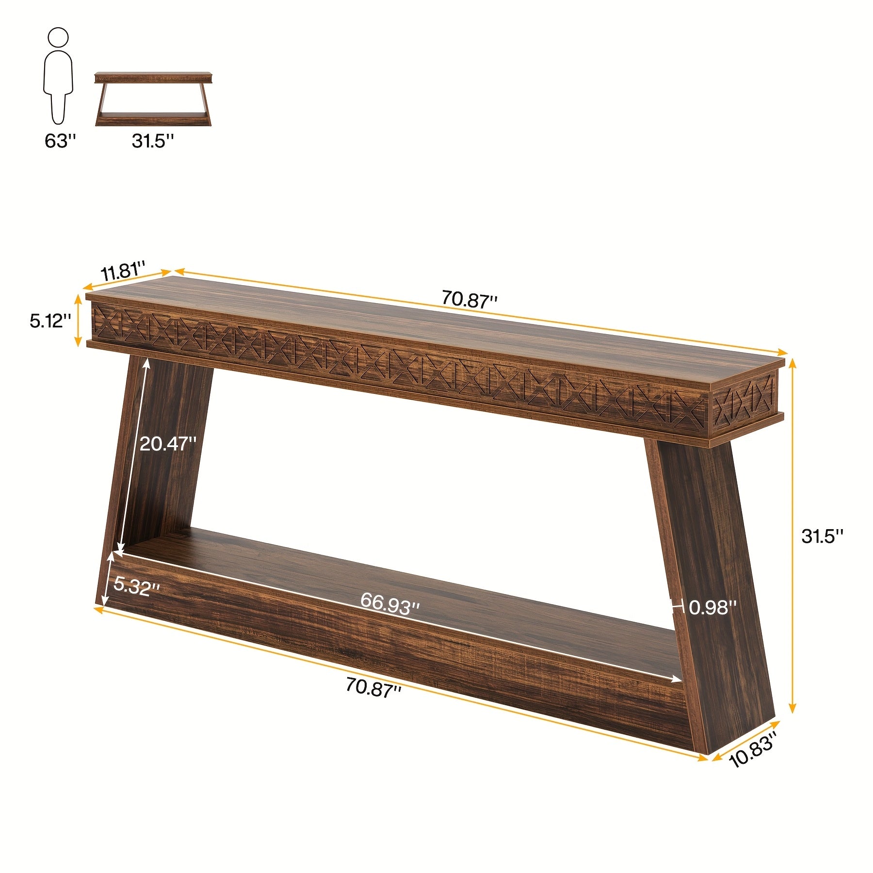 Console Table, 2-Tier Entrance Table, Behind Sofa Table, Sturdy And Stable, for Living Room, Entryway, Foyer, Corridor, Office