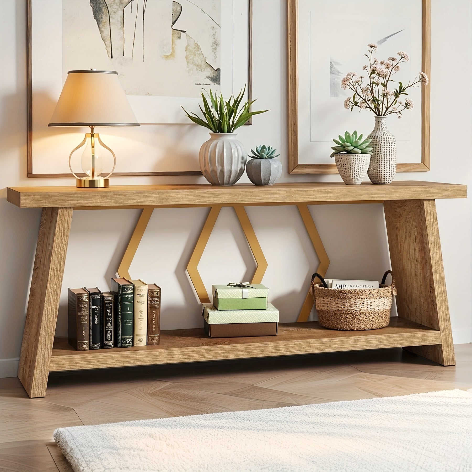 70.9-inch Extra-long Farmhouse Console Table - 2-tier Narrow Entryway Sofa Table with Storage, Rustic Industrial Decorative Table, Suitable for Living Room, Hallway, Foyer, Behind The Sofa