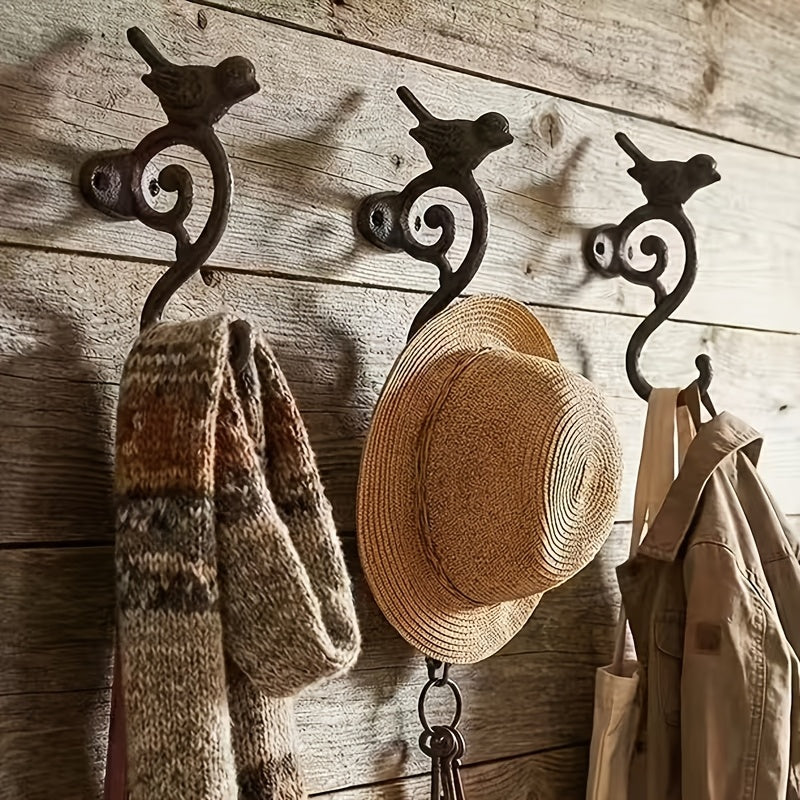 3pcs Cast Iron S-shaped Bird Hook, Heavy Duty Vintage Wall Hook For Hanging Coats, Bags, Keys, Rustic Garden Decoration Outdoor Yard Fence Decoration, Unique Housewarming\u002F Easter Gift For Mom And Dad, Multi-functional Hook