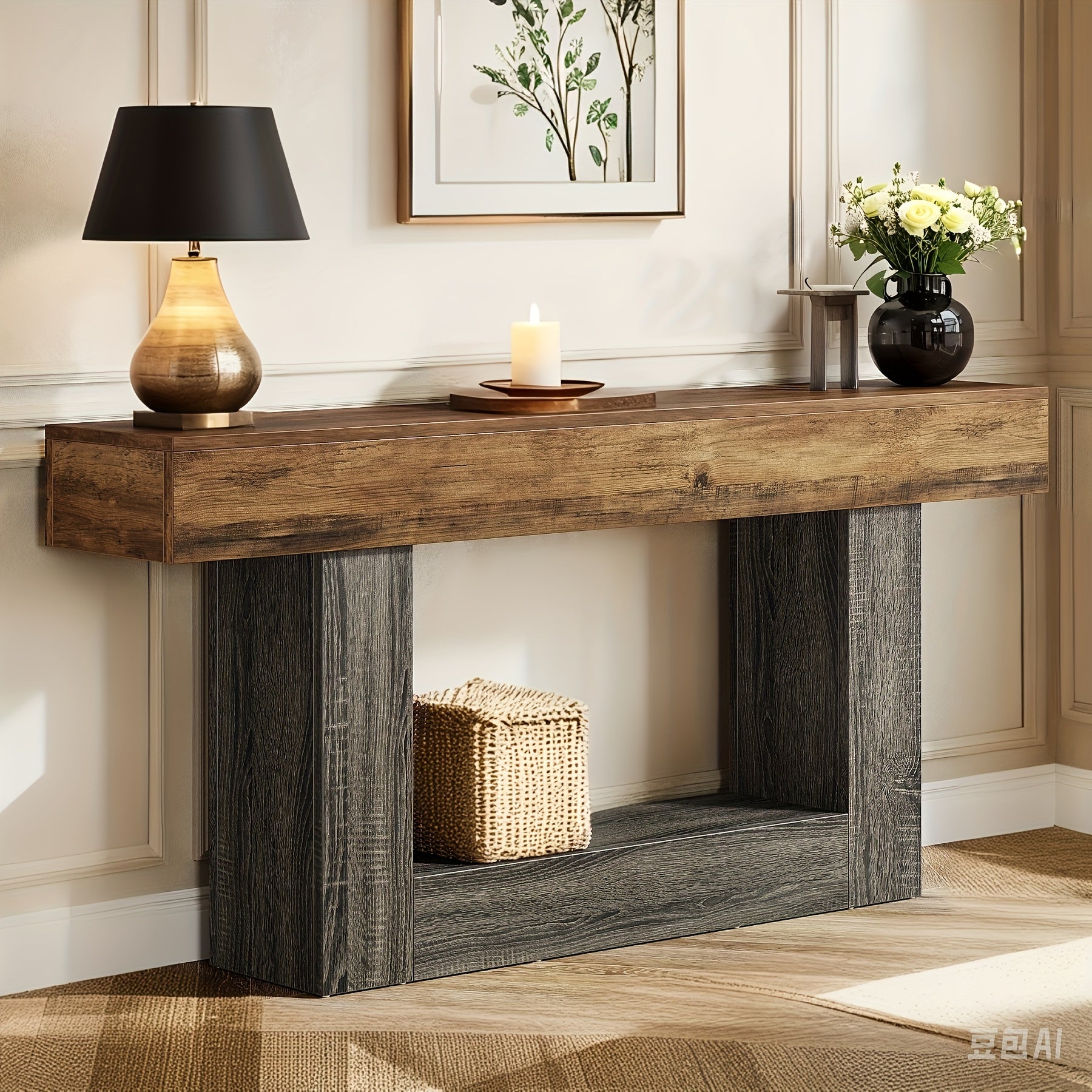 Country Farmhouse Console Table with U-Shaped Base, Durable MDF Construction, Decorated Off Shelf, Ideal for Living Rooms, Corridors Or Foyers, Corridor Storage | Rustic Charm