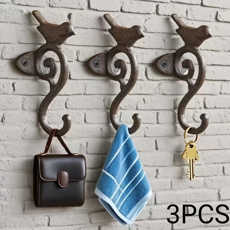 3pcs Cast Iron S-shaped Bird Hook, Heavy Duty Vintage Wall Hook For Hanging Coats, Bags, Keys, Rustic Garden Decoration Outdoor Yard Fence Decoration, Unique Housewarming\u002F Easter Gift For Mom And Dad, Multi-functional Hook